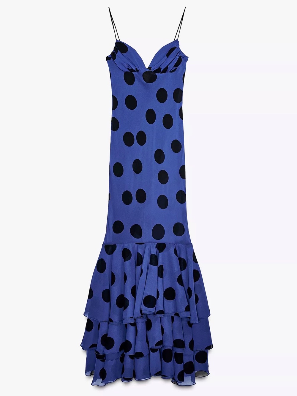 Zara Cobalt Blue Ruffled Maxi Dress with Black Polka Dots - Picture 1 of 4